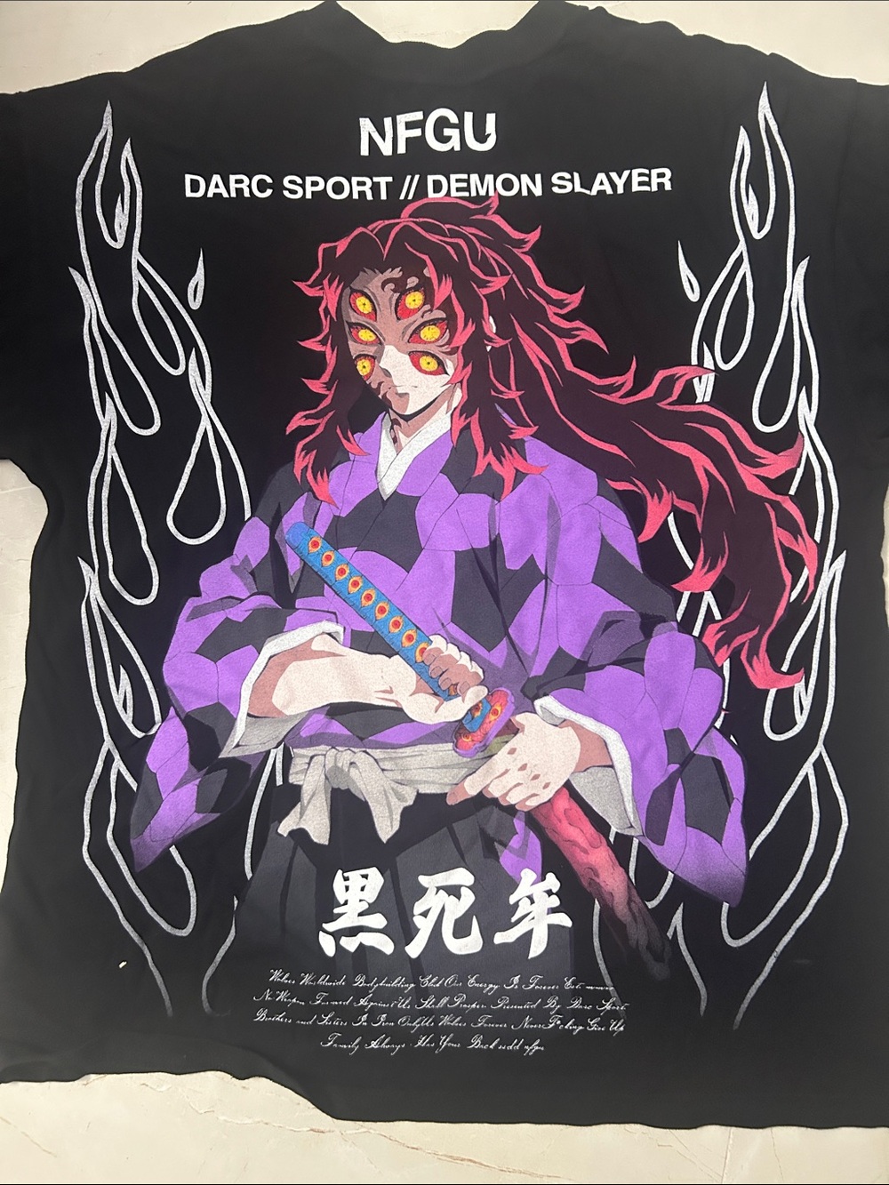 Darc Sport Black Tee black never give up size L Demon Slayer Graphic